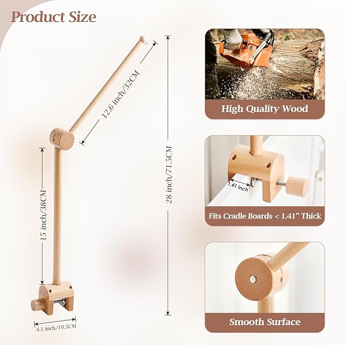 let's make Baby Crib Mobile Arm - Wooden Mobile Arm with Height Adjustable＆360° Rotatable Upgraded Arched Base Nursery Mobile Holder for Crib Mobile Hanger Baby Crib Attachment Nursery Decor