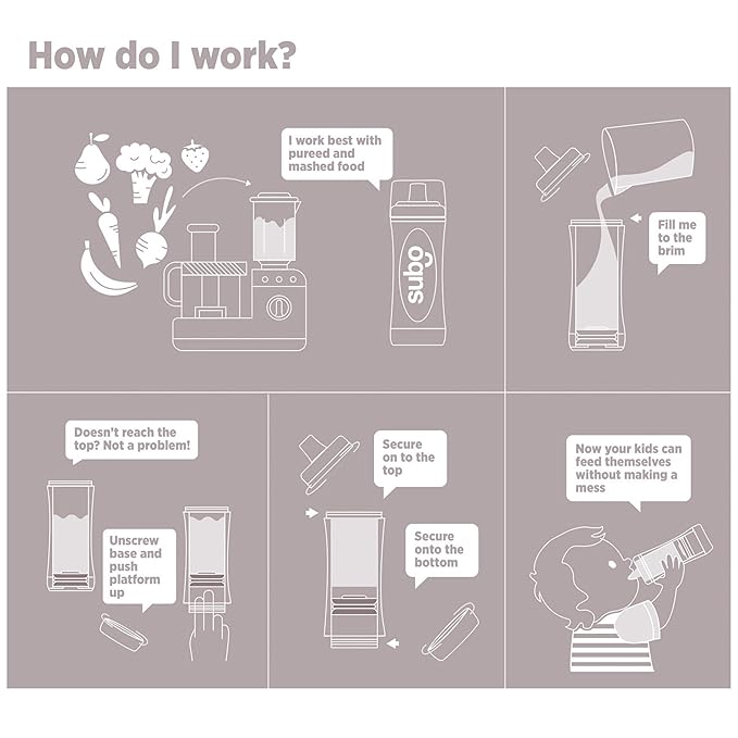 Subo Baby Food Bottle | No Mess Baby Toddler Self Feeder | Squeeze Free Design for Purees, Smoothies, Yogurt, Oatmeal, or Thickened Liquids | Reusable Silicone Washable Cup (Musk)