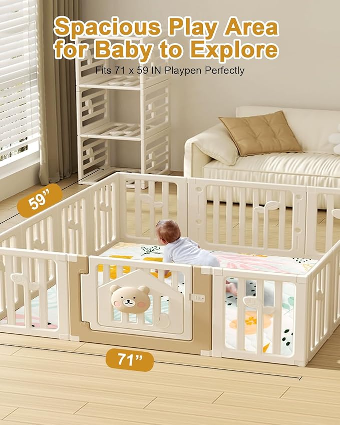 Premium Foam Baby Play Mat 71x59 – Removable & Machine Washable Cover, Extra Thick Padding Playpen Mat, Non-Slip Crawling Mat, Easy to Clean for Infants, Toddlers & Babies