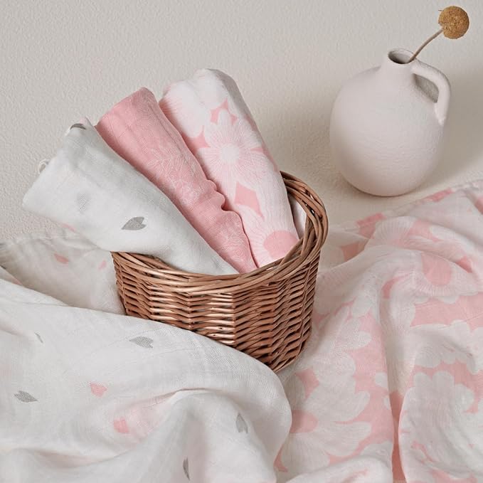 GLLQUEN BABY Receiving Blanket Boy Cotton Muslin Swaddle Blankets Girl Newborn Squares Breathable & Soft Thin Baby Blankets Cloths Double Absorbent Infant Swaddling Wrap - 6 Pack (Rosebud)