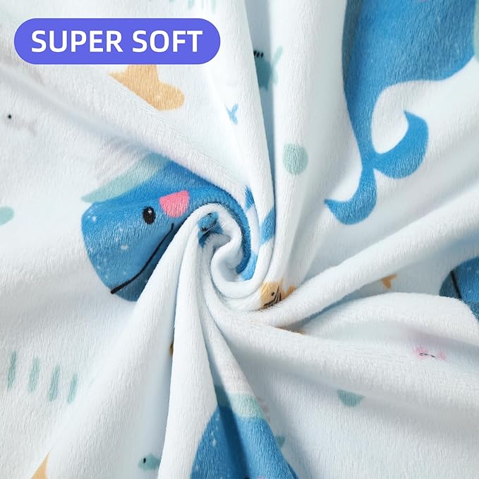 iEvolve Baby Nursery Bed Blankets Ultra Soft Double Layer Mini Blanket Minky Blanket Receiving Blankets Shower Gifts(Whale,30 * 47in)