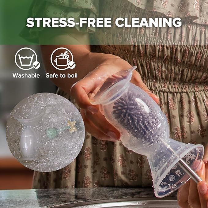 haakaa Manual Breast Pump with Flower Stopper Set, Gen.2 Silicone Hand Pump with Suction Base, BPA Free (4oz/100ml, Oat)