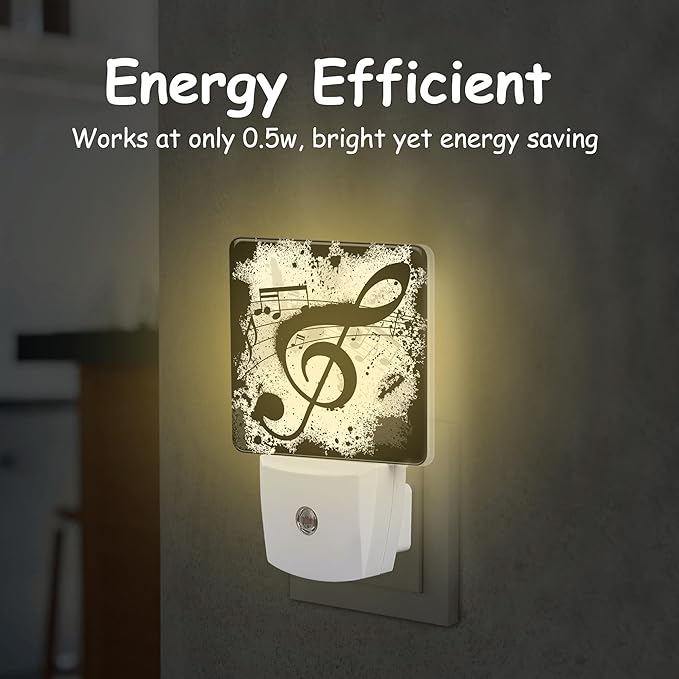 Ink Blots Treble Clef Night Light,Black Music Notes Plug-in Night Light Auto Dusk-to-Dawn Sensor Energy Efficient LED Lamp for Room Decor,Hallway,Kitchen,Bathroom,Nursery,Stairs