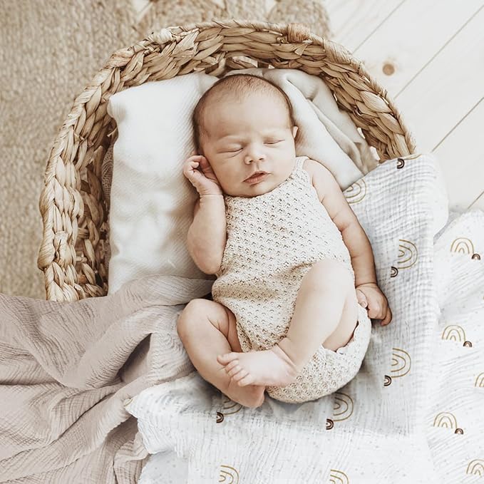 lulumoon Baby Muslin Swaddle Blankets: Soft Receiving Blanket for Newborn - Cotton Swaddling Blanket for Neutral 3Pack(Rainbow Brown)