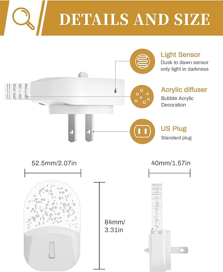 Night Lights Plug Into Wall [2 Pack], Amber Warm Night Light, 1800K, Dusk to Dawn Sensor, Adjustable Brightness LED Night Light for Bathroom, Hallway, Stairway