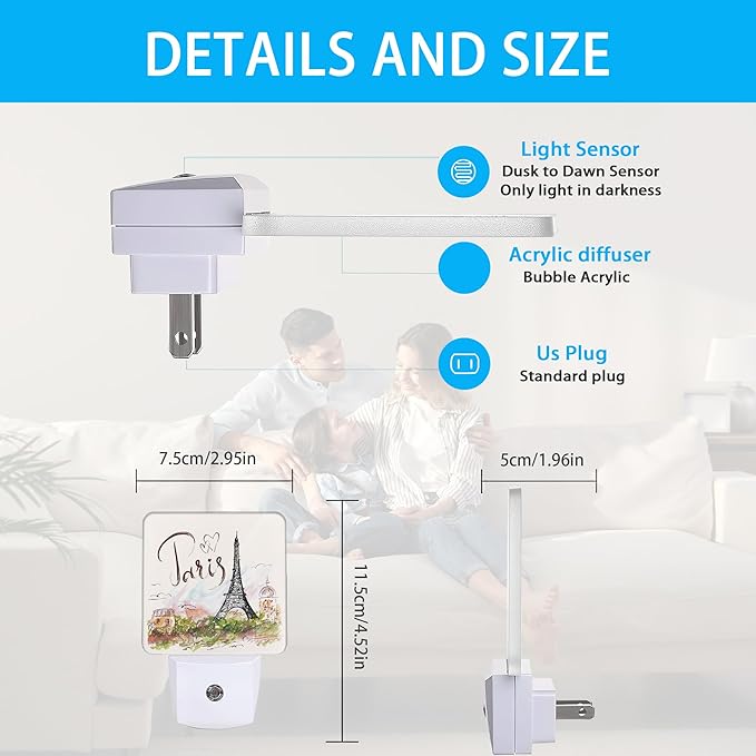 Eiffel Tower Night Light,Paris Tower Night Lights Plug into Wall Dusk to Dawn Sensor Led Lamp for Women Men,Led Lights for Stairway/Hallway/Bedroom,0.5W