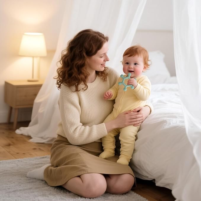 3 Pack Baby Teething Toys, BPA-Free Silicone Baby Teether Toys Teething Relief, Chew Toy for Babies 6-24 Months (Green & Blue & Pale Pink)