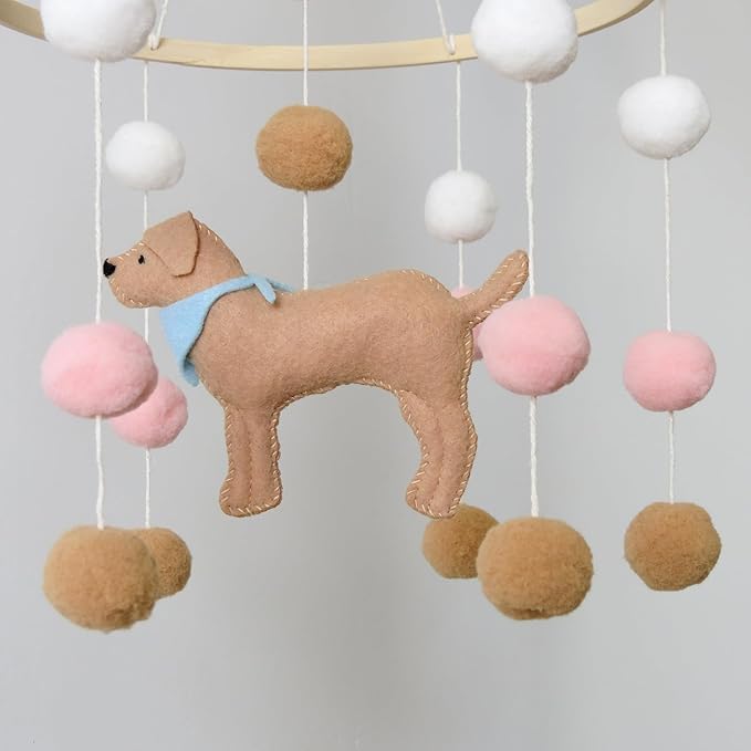 Baby Crib Mobile for Girls Boys Dog Theme Baby Mobile for Crib Mobile for Bassinet with Felt Ball
