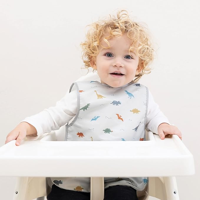 Tiny Twinkle Short Sleeve Apron Baby & Toddler Bib for Boys – Waterproof, Mess-Proof Bibs for Eating & Feeding, Machine Washable, Perfect Holiday Gift (Dinosaur, 2-4Y)