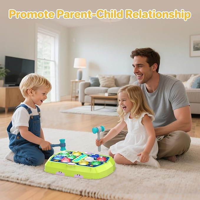 WAYKEE Whack Mole Game for Toddlers, Toys for 3-10 Year Old Boys Girls, Interactive Toddler Boy Girl Toys with 3 Modes & 2 Hammers, Sound & Light, Birthday for 3 4 5 6+ Year Old Boys Girls