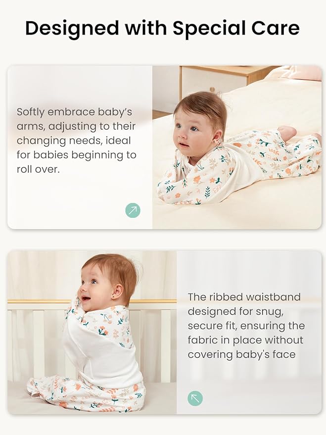 GROWNSY Transitional Swaddle Sleep Sack 3-6 Months,Cotton Starfish Design Baby Swaddle Sack, Dual-Zipper for Easy Diaper Changes, Proper Hip Development & Openable Foot Button, 12-20lbs, Spring Garden