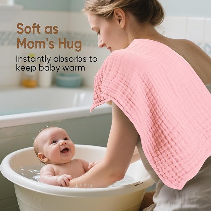 Muslin Hooded Baby Towels 100% Cotton ，Super Soft Muslin Baby Bath Towel - 32 x 32 Inches, Suitable for Newborn and Young Children up to 3 Years Old. (Beige & Coffee)