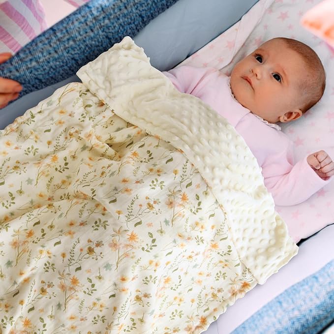 LifeTree Baby Blankets for Boys Girls, Soft Double Layer Swaddle Blankets, Muslin Front and Dotted Fleece Backing Receiving Bed Throw Blanket for Newborn Unisex, 31X40 Inches, WildFloral