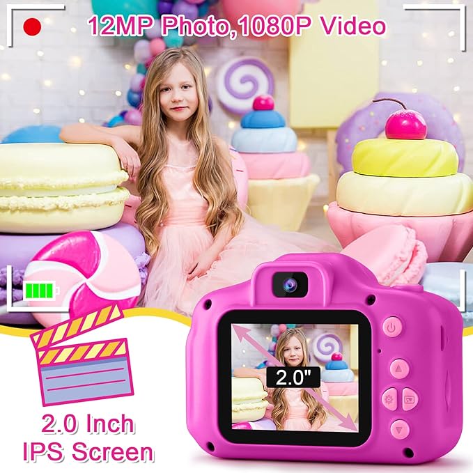 GKTZ Toys for Girls Age 3-8, Kids Camera Digital Video Toddler Camera Children Camcorder Birthday Gifts for 3 4 5 6 7 8 Year Old Girls with 32GB SD Card