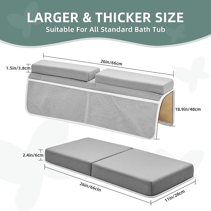 IFNOW Baby Bath Kneeler and Elbow Rest Pad Set - 26'' Extra Long and 2.4'' Thick, Quick Dry Kneeling Pad for Bathing Baby with Knee & Arm Support, Foldable Non-Slip Bathtub Mat with Toys Organizer