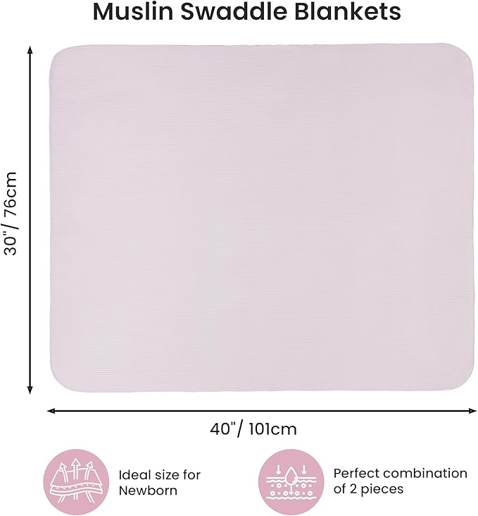 Jersey Swaddle Blanket, Ultra Soft Stretchy Receiving Blanket, Newborn Swaddle Wrap for Boys & Girls, 40 x 30 inches, 2 Pcs, Pink