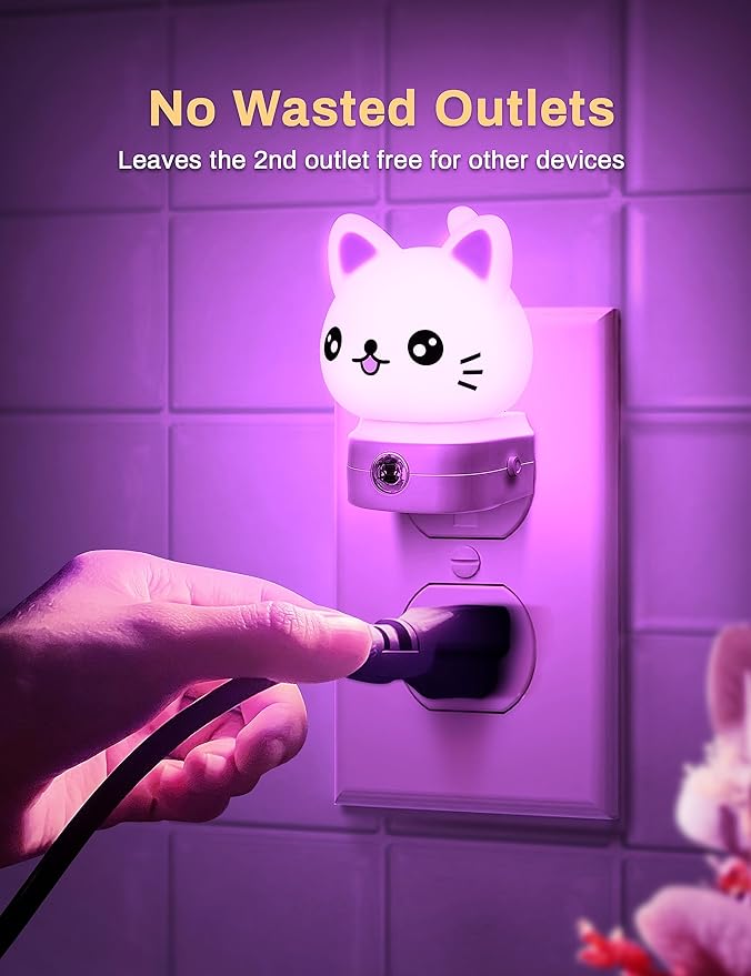 DORESshop Cat Night Lights Plug Into Wall, Cute Night Light for Kids, 8-Color RGB LED Night Light with Dusk to Dawn Sensor, Nightlight for Kids Room, Bathroom, Bedroom Décor, Children Gift