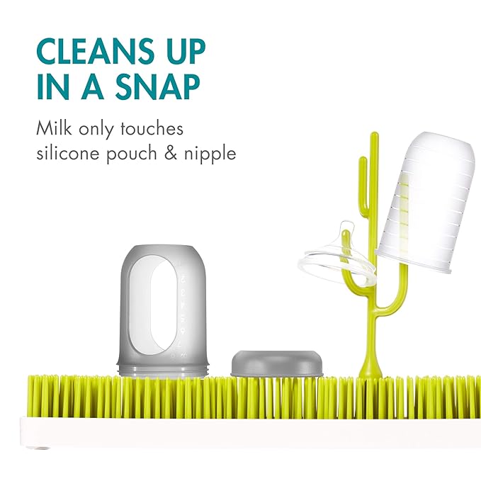 Boon Nursh Reusable Silicone Pouch Baby Bottles - Medium Flow Nipple - Silicone Baby Bottle Pouch and Nipple - Baby Feeding Essentials - Gray - 3-6 Months - 3 Count - 8 Ounce