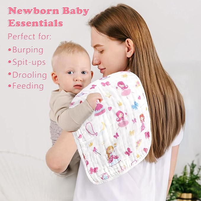 Baby Burp Cloths Muslin Washcloths 6 Pack Muslin Burp Cloths 100% Cotton Large 20''x12'' Soft 6 Layers Baby Burp Rags for Boys Girls Baby Essentials for Newborn Gift Machine Washable