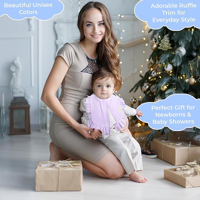 usakinon® 100% Organic Muslin Cotton Baby Bibs 2 Pack – Soft, Absorbent & Safe Newborn Essentials, CPC Certified