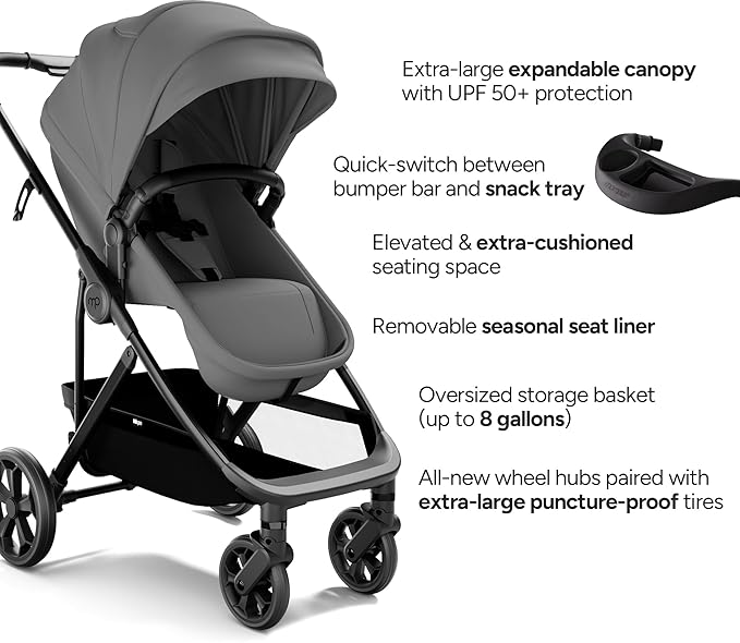 Mompush Wiz Pro 4-in-1 Baby Stroller with Bassinet Mode, Full-Size All-Terrain Premium Stroller from Newborn to Toddler, Snack Tray Included for Easy Feeding & Outing, Lay-Flat in Seconds