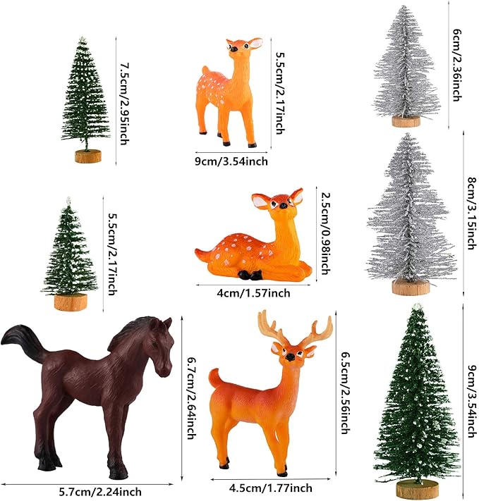 Skylety 18 Piece Wild Forest Animals Figures Toys Set Assorted Creatures Forest Diorama Realistic Plastic Woodland Animals Figurines Model Trees for Birthday Party Favors for Boys and Girls