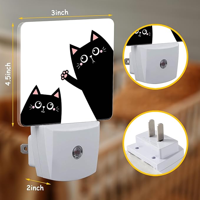 Night Light for Kids Girls Boys,Black Cat Waving Pink Paw LED Night Light Plug into Wall with Dusk to Dawn Sensor for Room Decor,Hallway,Kitchen,Bathroom,Nursery,Stairs