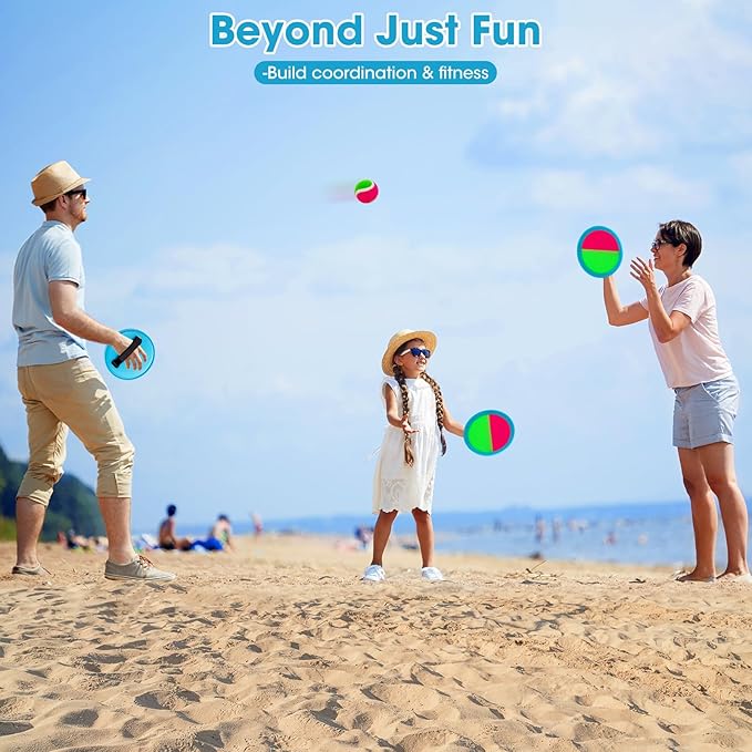 Ayeboovi Toss and Catch Ball Set Boys Toys Outdoor Toys Yard Games Outside Games Beach Toys for Kids Ball and Catch Game with 4 Paddles and 4 Balls [Upgraded Version]