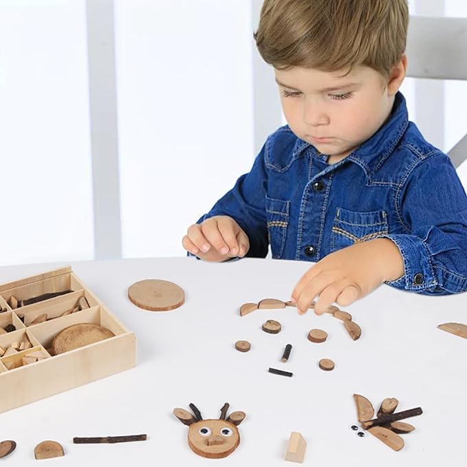 Candywood Wooden Unfinished Craft Kits Toy,Unfinished Natural Wood Slices Loose Part Play,DIY Wood Slices Kit for Toddler 3+ (UN_S)