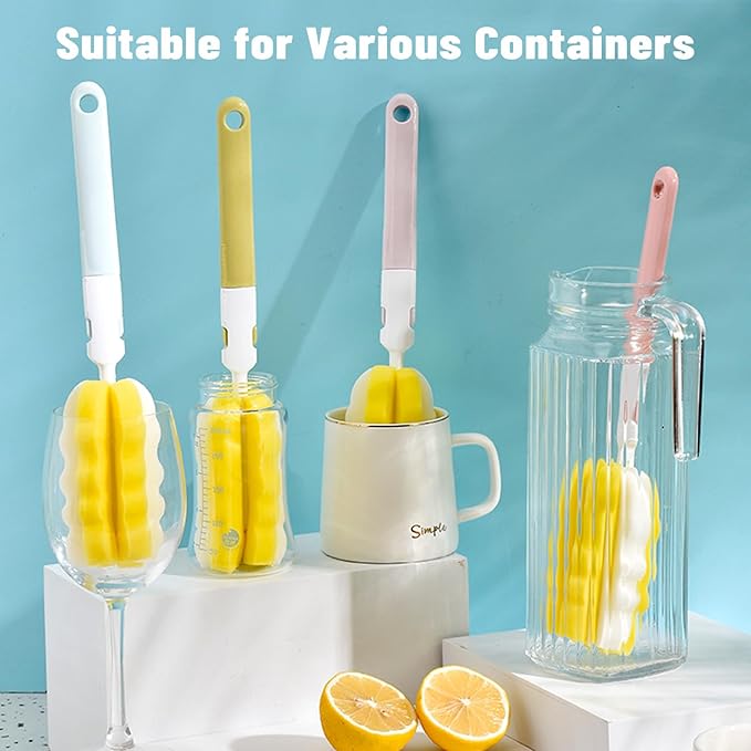 INVODA Bottle Brush 4Pack Long Handle Cup Cleaner Brush Whit Straw Brushes 4Pack Sponge Bottle Scrubber Detachable Handle Cup Cleaning Brush for Baby Bottle Clean Mugs (4 PCS+Straw Brushes 4PCS)