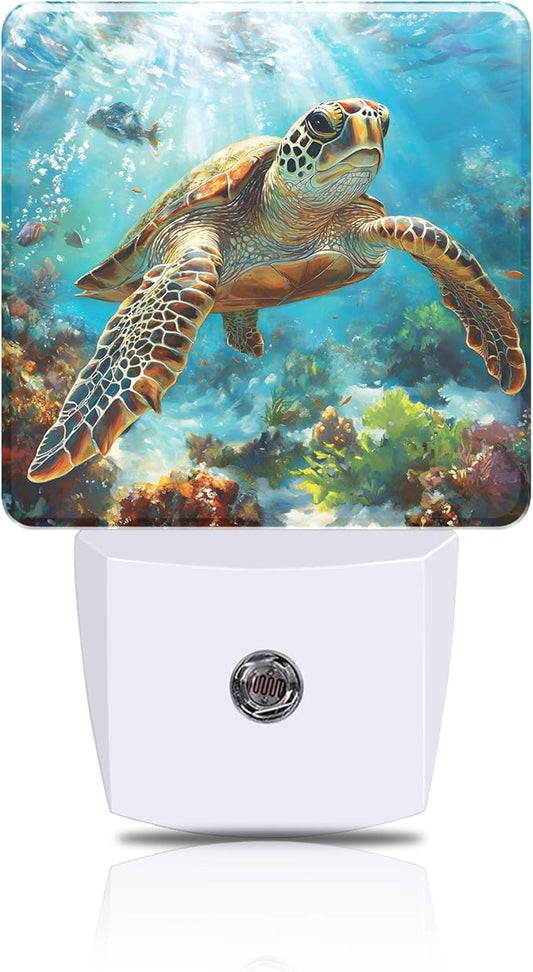 Sea Turtle Night Light, Ocean Themed Plug-in Nightlight with Dusk to Dawn Auto Sensor for Home Bedroom Hallway Kitchen 0.5W Sleep Friendly Led Lamp for Women Men