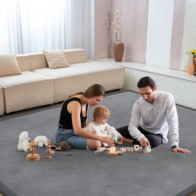 Baby Play Mat for Floor Tummy Time Mat Nursery Muscle Area Rug Playroom Rug Tatami 47"*47" Memory Foam 1.3" Thick Crawling For Babies,Toddlers, Infants, Kids,Floor(Grey)