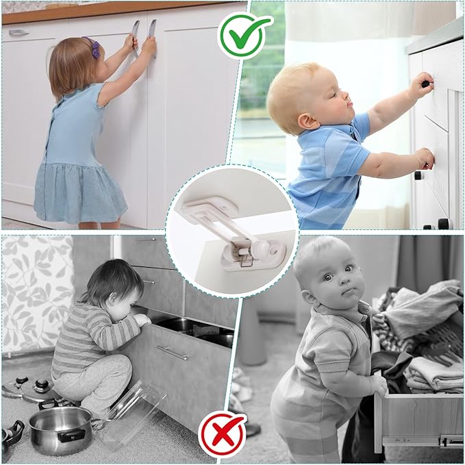 11Pcs Upgraded Cabinet Locks Baby Proofing -Invisible Foldable baby proofing cabinets-child locks for cabinets and drawers Easy Installation/No Need for Drilling (white-11)