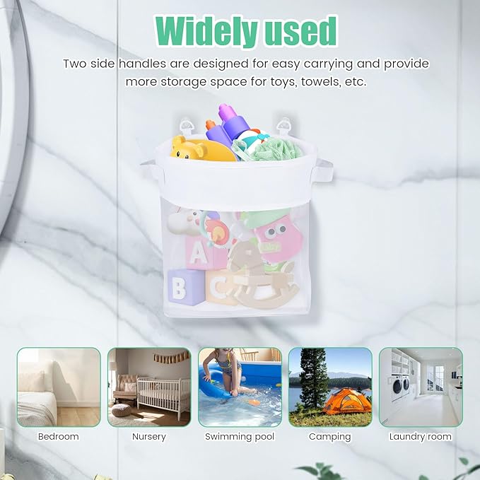 4Pcs Bath Toy Organizer with 8 Hooks Large Capacity Bathtub Toy Storage Organizer with Handles and Bottom Zippers for Storage and Classification