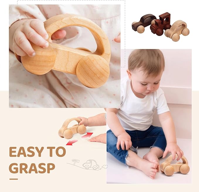 3PCS Wooden Baby Toys, Montessori Toys for Babies 0-6-12 Months, Baby Grasping Toys Push Car Toys for 1 Year Old Boy Birthday Gift #1