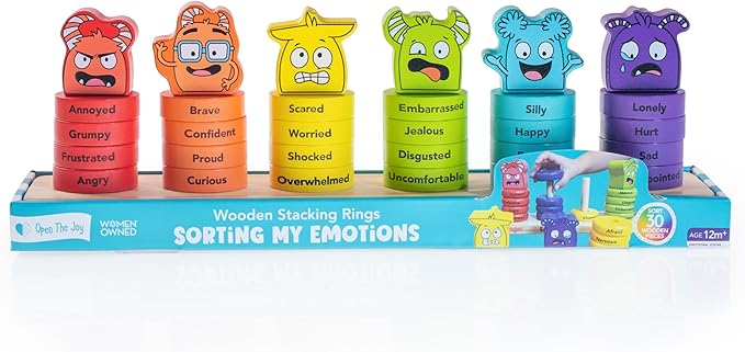 Open The Joy Emotions Stacking Rings – 30pc Rainbow Stacking Toy for Toddlers, Baby Sensory Learning Toy, Fine Motor Skill Development – Montessori Toys for 1 Year Old, Ages 12 Months and Up
