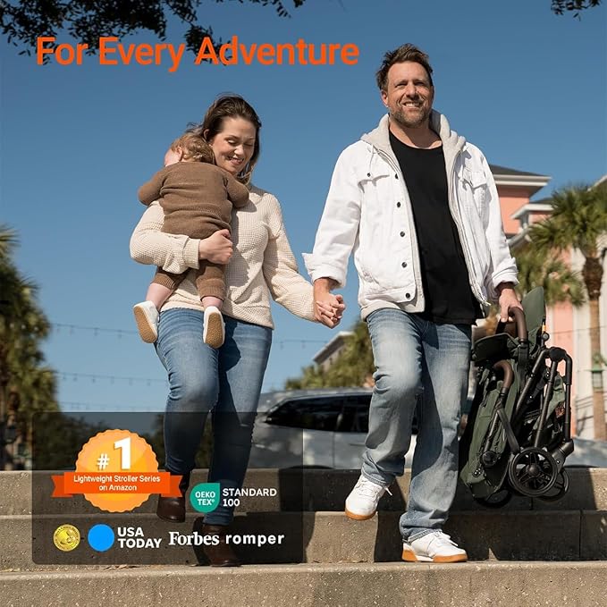 MAMAZING Lightweight Baby Travel Stroller with Carbon Fiber Frame, Compact & Airplane-Friendly, One-Handed Folding Design, 11.6 lbs, Perfect for Toddlers, Green