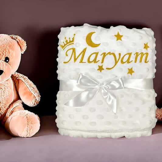 Personalized Baby Blanket Neutral, Custom Baby Blanket with Name, Unisex Baby Gifts for Newborn Boys and Girls, Soft Minky Nursery Bed Baby Toddlers' Bedding Crib Cot Stroller, 27 * 35 Inch