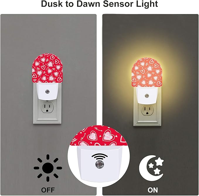 Valentine's Day Love Words and Arrow Night Light for Kids, Red Love Hearts Night Light Plug in with Dusk to Dawn Sensor,0.5w Energy Saving Nightlight for Hallway Stairway Kitchen Bedroom