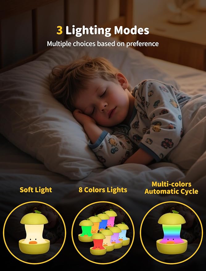 Pear Duck Night Light, Rechargeable Bedside Touch Lamp, Portable Dimmable Sleep Nightlight, Cute Table Night Lamps, Gifts for Kids, Teens, Adults, Bedroom Office Home Decor (Yellow)