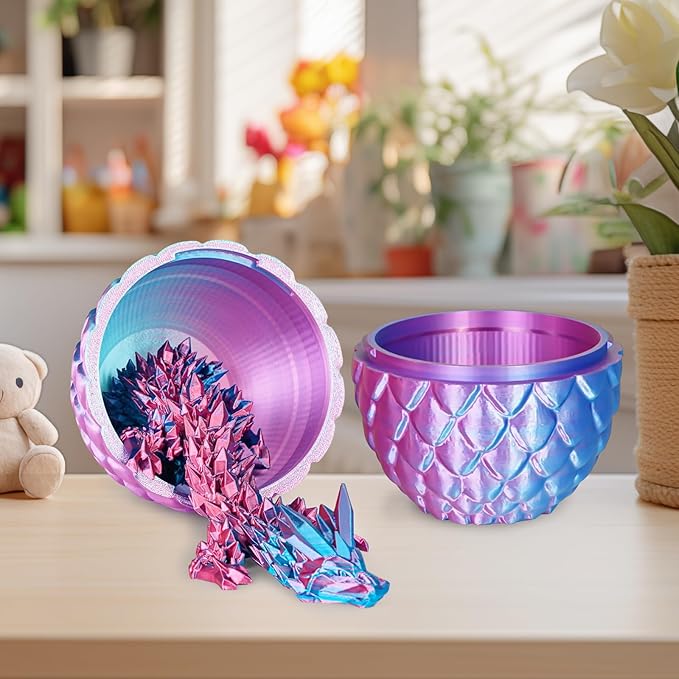 Large Dragon Eggs with Dragon Inside, 3D Printed Surprise Funny Gifts for Kids, Articulated Dragon Fidget Toys for Adults, Executive Desk Toys Office Room Décor (Gradient Light Purple-Red)