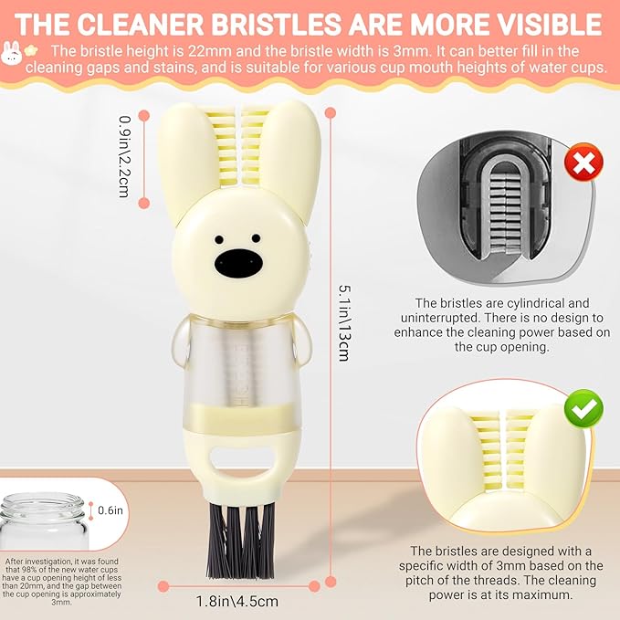 Cup Lid Cleaning Brush - Water Bottle Cleaning Brush, Portable Crevice Brush Set for for Bottle Tight Spaces Cup (Yellow, White, Pink)