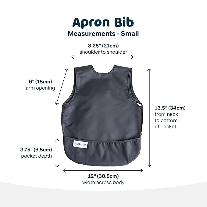 Tiny Twinkle Short Sleeve Apron Baby & Toddler Bib for Boys – Waterproof, Mess-Proof Bibs for Eating & Feeding, Machine Washable, Perfect Holiday Gift (Charcoal, 6–24M)