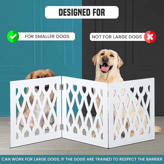 Bundaloo Freestanding Dog Gate Expandable Decorative Wooden Fence for Small to Medium Pet Dogs, Barrier for Stairs, Doorways, & Hallways (Hearts N' Diamonds)
