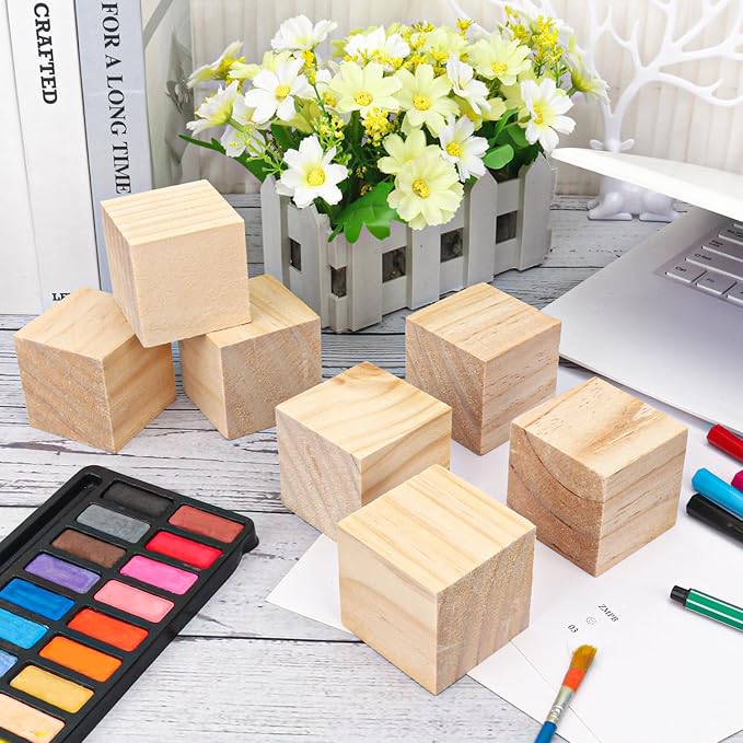 55 PCS Premium 2 Inch Wooden Cubes, Natural Pine Wood Cubes for Crafts, Wood Blocks Ready for Artistic DIY Projects-Unleash Creativity with Blank Wood Blocks