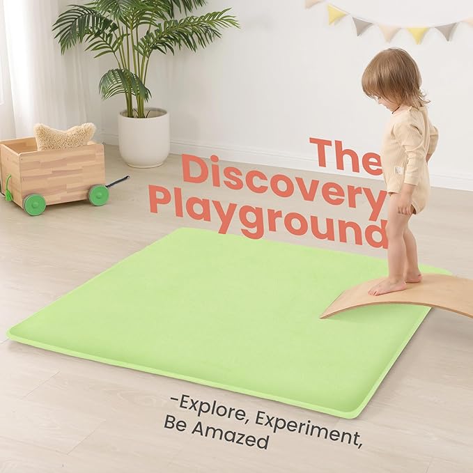 Baby Play Mat for Floor,1.3" Thick Elasti-Foam 50"×50" Playpen Mat for Tummy Time,Water Repellent Soft Coral Velvet for Toddler,Infant,Kids,Non-Slip Backing Safe for Crawling(Light Green)