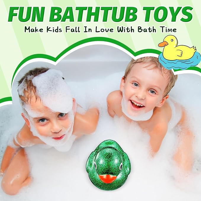 Honoson 6.89 Inch Giant Glitter Rubber Duck Big Glitter Rubber Duck Large Sparkly Duckling Bath Toy with Squeaky Sound for Summer Baby Shower Birthday Party Favor Gift(Green)