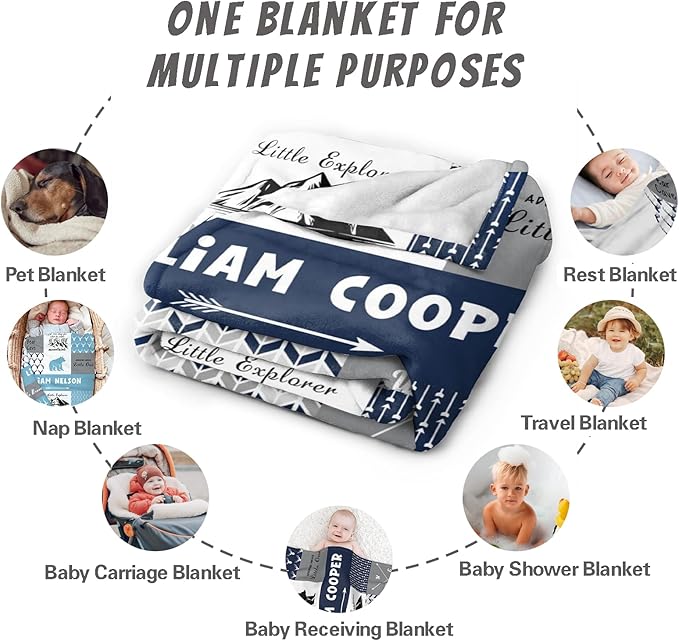 Personalized Baby Blankets for Boys Girls Custom Baby Blanket with Name for Toddlers Kids Fleece Bed Throw Blanket Swaddle for Newborn Customized Baby Gifts for Birthday Baby Shower Nursery Blanket