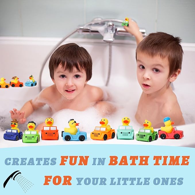 XY-WQ 16 Pack Rubber Duck for Jeeps Ducking - 3" Bulk Floater Duck for Kids - The Shape of a Vehicle - Baby Bath Toy Assortment - Party Favors, Birthdays, Bath Time, and More (8 Varieties)