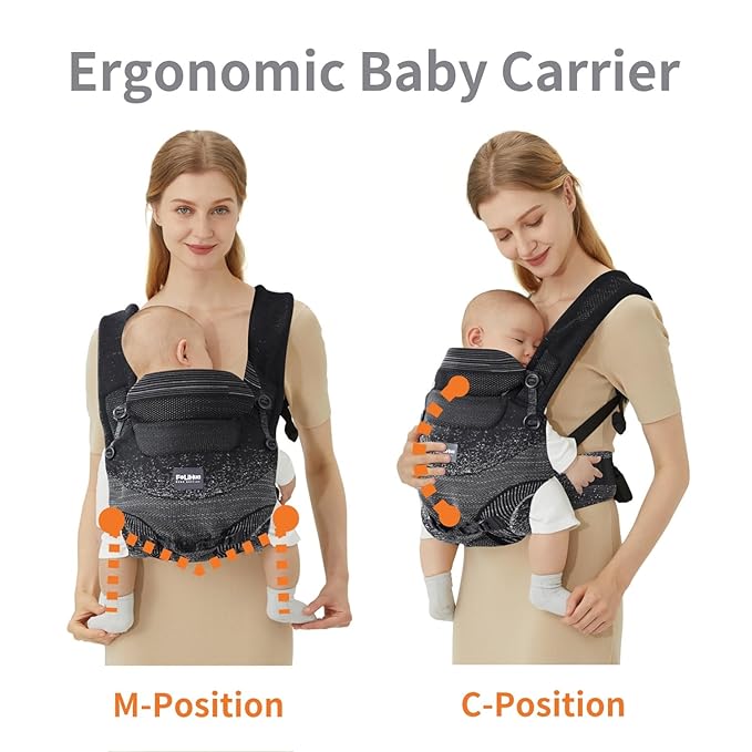 Ergonomic 4-in-1 Baby Carrier Newborn to Toddler - with Lumbar Support - for Children 8-33 Pounds - 360 Degree Baby Wearing - Inward & Outward Facing - (Black)